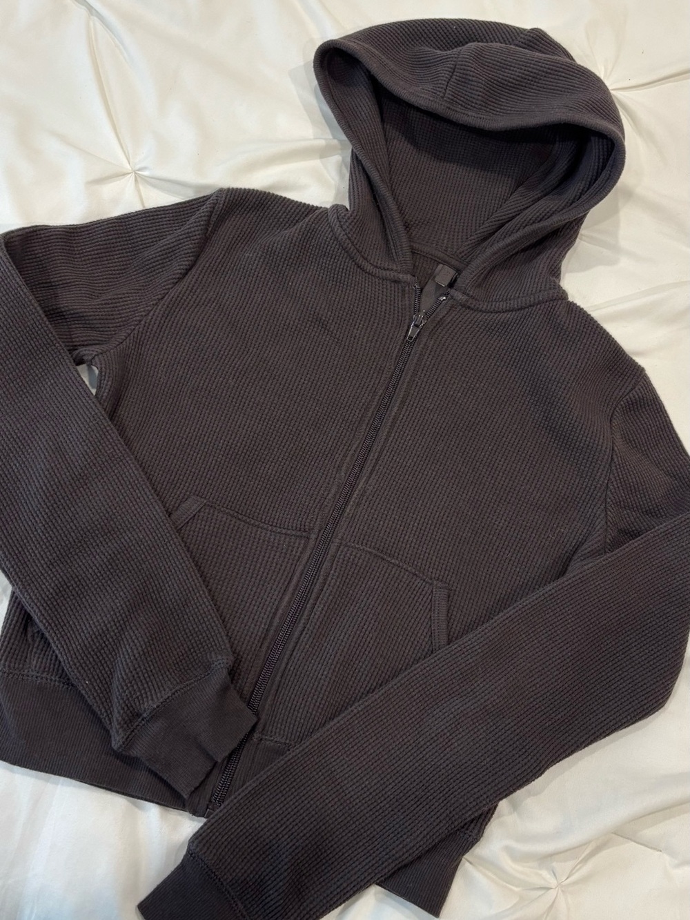 Skims Waffle Knit Full Zip Cropped Sweatshirt